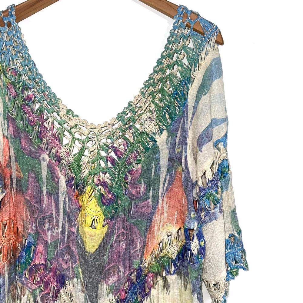 Adore Boho Hippie Colorful Abstract Floral Crochet Festival Top Size Large - Picture 5 of 13